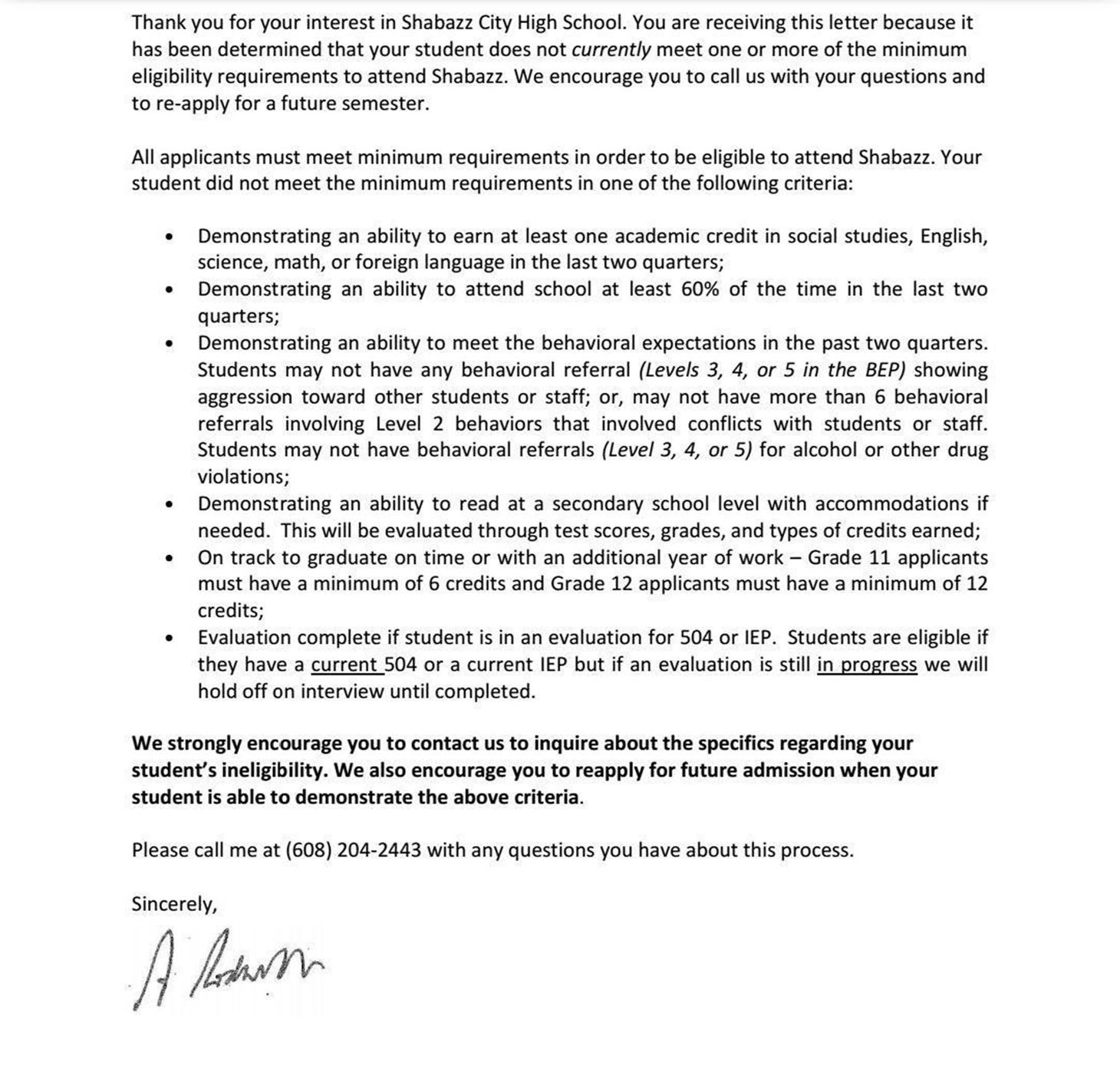 Shabazz letter